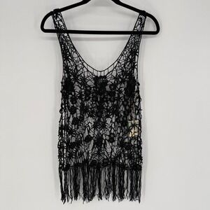 ROPER BLACK CROCHET FRINGE TANK TOP SMALL NWT WESTERN BOHO COUNTRY GIRL